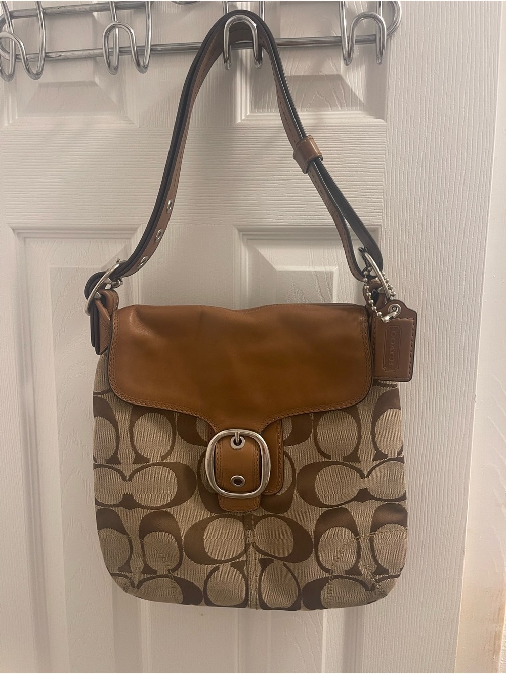 Coach Brown Signature Canvas and Leather Shoulder Bag F13360